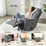 GNMLP2020 Swivel Rocker Recliner Chair, Rocking Chair, Small Swivel Recliner for Small Spaces, Living Room, RV(Dark Grey)