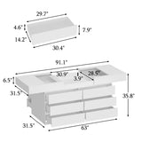 TAMUNE Armoire Bedroom Island Wardrobe Closet Island with 12 Drawers & Sliding Glass Tabletop, Island Dresser with Expandable Design, Closet Island for Bedroom Cloakroom White 63”W x 31.5”W x 35.8”H TAMUNE