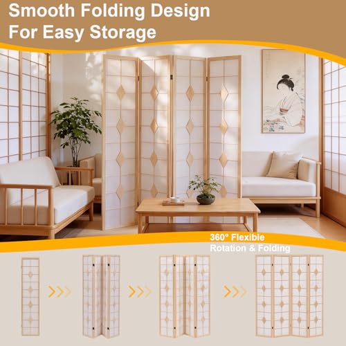 Shoji Room Divider, 67 Inch Tall Japanese Style Room Divider, Folding Privacy Shoji Screen, Dividers for Room Separation, Portable Partition for Home Office - 4 Panel (White) ZFFURN