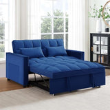 Antetek 3 in 1 Convertible Sleeper Sofa Bed, Modern Velvet Loveseat Futon Couch w/Pullout Bed, Small Love Seat Lounge Sofa w/Reclining Backrest, Toss Pillows, Pockets, Furniture for Living Room, Blue Antetek