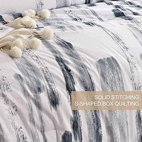 Nanko King Comforter Set 3pc, Art Grey White Printed Pattern Reversible Down Alternative Microfiber Bedding - All Season Duvet and 2 Pillowcases Bed Sets Modern for Women Men, Size 104 x 90 Gray Nanko