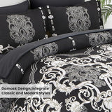Mybedsoul King Size comforter set, 7 Pieces Boho Bed in a Bag for King Bed, Black Damask Comforter Set with Sheet, Pillowcases & Shams, Soft Microfiber Lightweight Bedding Set for All Season(90"x104") Mybedsoul