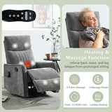 cinkehome Heated Massage Swivel Rocker Recliner Chair for Nursery - Small Space Reclining Chair with Lumbar Support, 360° Swivel & Gentle Rocking, Ergonomic High Back Chenille Fabric Gray