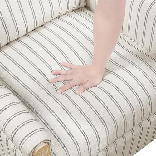 Lexicon Pushback Recliner Chair, Striped Textured Fabric Accent Armchair, Push Back Recliner, Nailhead Trim, Solid Wood Legs, Easy Assembly for Living Room/Office/Apartment, White/Grey Lexicon