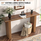 Fluted Narrow Console Table, Mid Century Modern Long Entryway Table, Farmhouse Entry Way Couch Table Behind Sofa, Easy Assembly, 60 Inch, for Living Room, Hallway, Entrance, Wooden, Walnut Xyulmeo