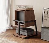 FITUEYES Design Record Player Stand with Vinyl Record Storage, Turntable Stand With Station up to 120 pcs, Small Entertainment Center for Living Room, Eiffel Series FITUEYES