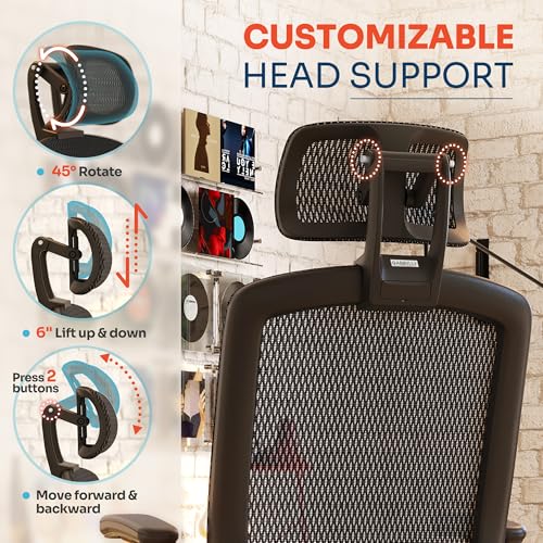 GABRYLLY Ergonomic Office Chair, High Back Home Desk Chair with Headrest, Flip-Up Arms, 90-120° Tilt Lock and Wide Cushion, Big and Tall Mesh Chairs for Man Woman, Black Task Chair(Dark Woodgrain) GABRYLLY