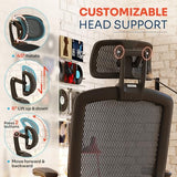 GABRYLLY Ergonomic Office Chair, High Back Home Desk Chair with Headrest, Flip-Up Arms, 90-120° Tilt Lock and Wide Cushion, Big and Tall Mesh Chairs for Man Woman, Black Task Chair(Dark Woodgrain) GABRYLLY