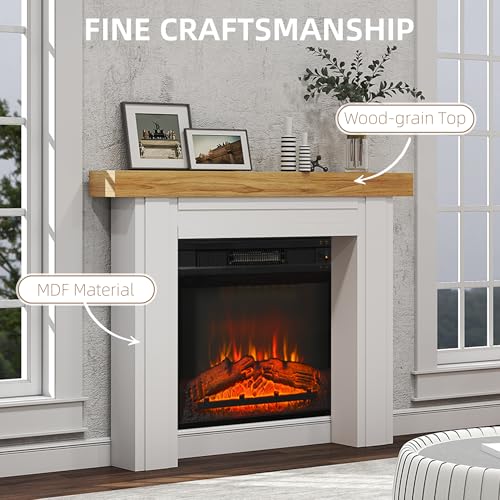 HOMCOM Modern Fireplace Mantel, Freestanding Fireplace Surround with Leg for Electric Fireplaces, 51.2" W x 40.6" H, Natural Wood HOMCOM