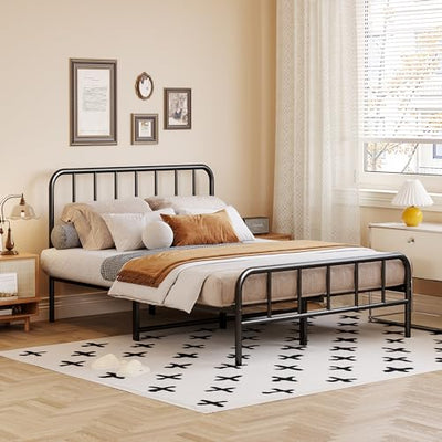 Homeiju Metal Bed Frame - Structurally Stable Heavy Duty Steel Slat Supported Full Bed Frames, No Box Spring Needed, Easy Assembly