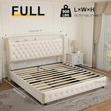 GEGOFORU Full Wingback Modern Platform Bed with Galaxy Projector, 4 Dust-Proof Storage Drawers, LED Bed Frame, USB Ports, No Box Spring Needed & Noise-Reduction Sturdy Wood Slats, Velvet Cream GEGOFORU
