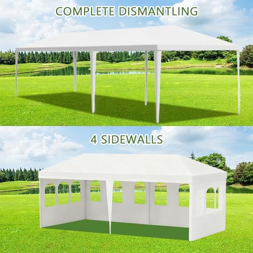 10' x 20' White Gazebo Canopy Tent Featuring 4 Removable Sidewalls, Outdoor Shade Shelter with Transparent Windows, Ideal for Parties, Backyard, Birthdays, Events, Gatherings, Patio, Birthday Usnipoya