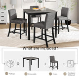 KEIKI 5-Piece Counter Height Dining Table Set with Square Table and 4 Upholstered Curved Backrset Chair, for 4 Person, Modern Wooden Table Set, Easy Assembly, for Kitchen, Dining Room, Black+Gray KEIKI