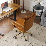 MOJAY Office Chair, Leather Desk Chair, Brown Desk Chair, Mid Century Modern Office Chair, Swivel Comfy Upholstered Executive Desk Chair with Gold Legs and Armrests for Home, Office (Camel&Golden) MOJAY