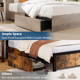 GarveeHome Full Size Bed Frame with High Storage Bookcase Headboard, Wood Bed Frame with 4 Storage Drawers, Built in Charging Station, No Box Spring Needed, Metal Frame, Noise-Free, Grey GarveeHome