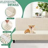 MAXIJIN Stretch Armless Futon Cover (67"-82") Jacquard Futon Couch Covers Full Queen Size Sofa Bed Slipcover Washable Mattress Furniture Protector with Elastic Bottom, Beige MAXIJIN