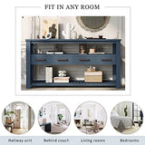 Modern 62.2" Console Table, Sofa Table with 4 Drawers and 2 Shelves, Suitable for Entrance, Hallway, Living Room, Bedroom (Navy Blue@G>) Hlcodca