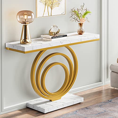 LITTLE TREE 41-Inch Modern Console Table, Gold Entryway Table for Living Room, Hallway, Entry, Gold + White LITTLE TREE
