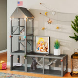 TIMHAKA 2 in 1 Indoor Catio, Outdoor Cat Enclosure with Tunnel, Pet Playen Include 1 Catio and 1 Tunnel, Cat Enclosure with Cats Hammock and Waterproof Cover, Indoor Outdoor Cats Cage with 2 Door TIMHAKA