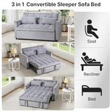 Rovibek 3 in 1 Sleeper Sofa Bed, 53'' Pull Out Couch Convertible Futon Loveseat with Adjustable Backrest, Velvet Sleeper Chaise Lounge Futon for Apartment Office Small Space, Grey Rovibek