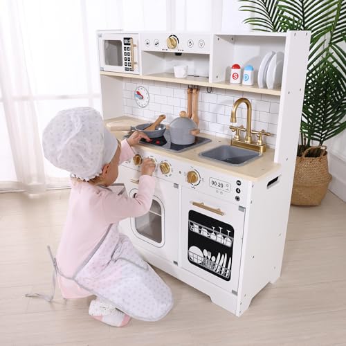 OOOK Kids Play Kitchen Set, Kitchen Set for Kids with Plenty of Play Features,Sink,Oven,Range Hood,Stove,Dishwasher,Coffee Maker,ice Maker and Microwave, Play Kitchen Sets for Kids Ages 4-8 - WoodArtSupply