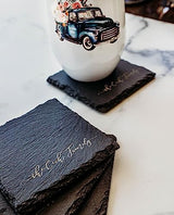 Engraved Slate Coasters for Drinks Custom Coaster Set Monogrammed Initial Name Personalized Gift for Couples Handmade by The Painted Pug (Engraved Slate) The Painted Pug