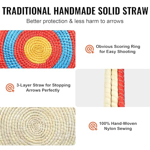 VEVOR Straw Archery Target, 3 Layers 20" Arrow Target, Traditional Solid Round Archery Target Shooting Bow, Hand-Made Arrows Target, Coloured Rope Target for Backyard Outdoor Hunting Shooting Practice VEVOR