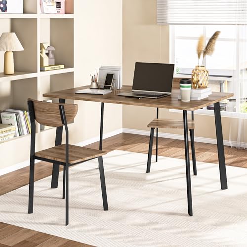 furlinkhm Kitchen Dining Table Set for 4, Modern Rectangular 5 Piece Dining Room Table and Chairs Set, Brown Wooden Metal Table Set for Family Dinner, Party, Afternoon Tea and Work (Curved Mo - WoodArtSupply