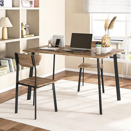 furlinkhm Kitchen Dining Table Set for 4, Modern Rectangular 5 Piece Dining Room Table and Chairs Set, Brown Wooden Metal Table Set for Family Dinner, Party, Afternoon Tea and Work (Curved Moon) furlinkhm