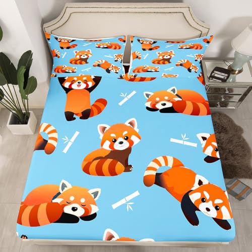 Feelyou Red Panda Fitted Sheet Cute Animal Pattern Bed Sheet Set Kawaii Anime Bedding Kids Toddler Twin Size (No Flat Sheet) Feelyou