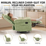 Korser Recliner Chair, Swivel Rocker Recliner Chair for Adults, Small Recliners for Small Spaces, Upholstered Manual Recliner with Side Pockets, Nursery Rocking Chair for Living Room, Chenille, Green