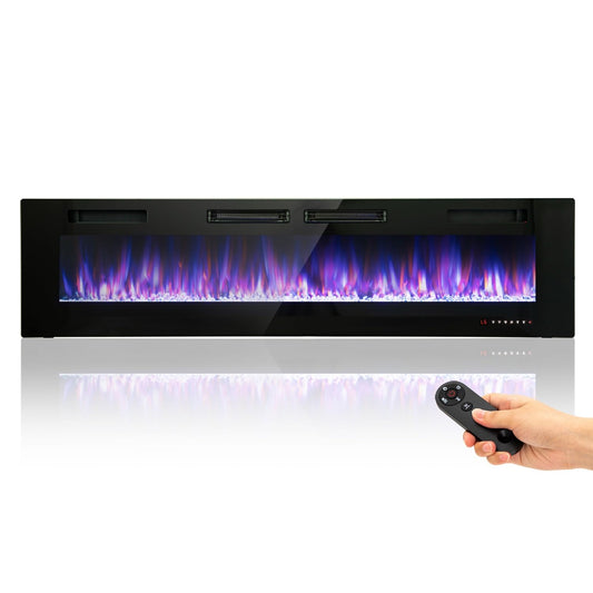 MFSTUDIO 72 inches Electric Fireplace with Remote Control & Touch Screen, Recessed and Wall Mounted Fireplace Heater, Linear Fireplace with 12 Colors Adjustable Flame Color, Timer, 750w/1500w