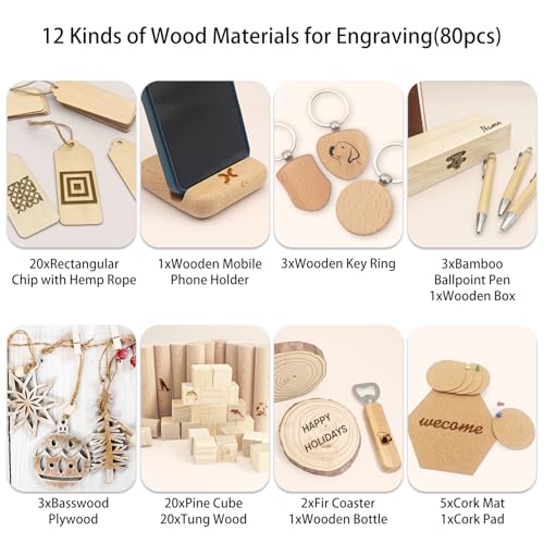 366PCS Engraving Material Box: DIY Materials to All Laser Engravers with Instructions - 43 Kinds of Laser Engraving Supplies Including Fabric, Metal, Wood, Acrylic, Rubber, PU Leather Lamnhin