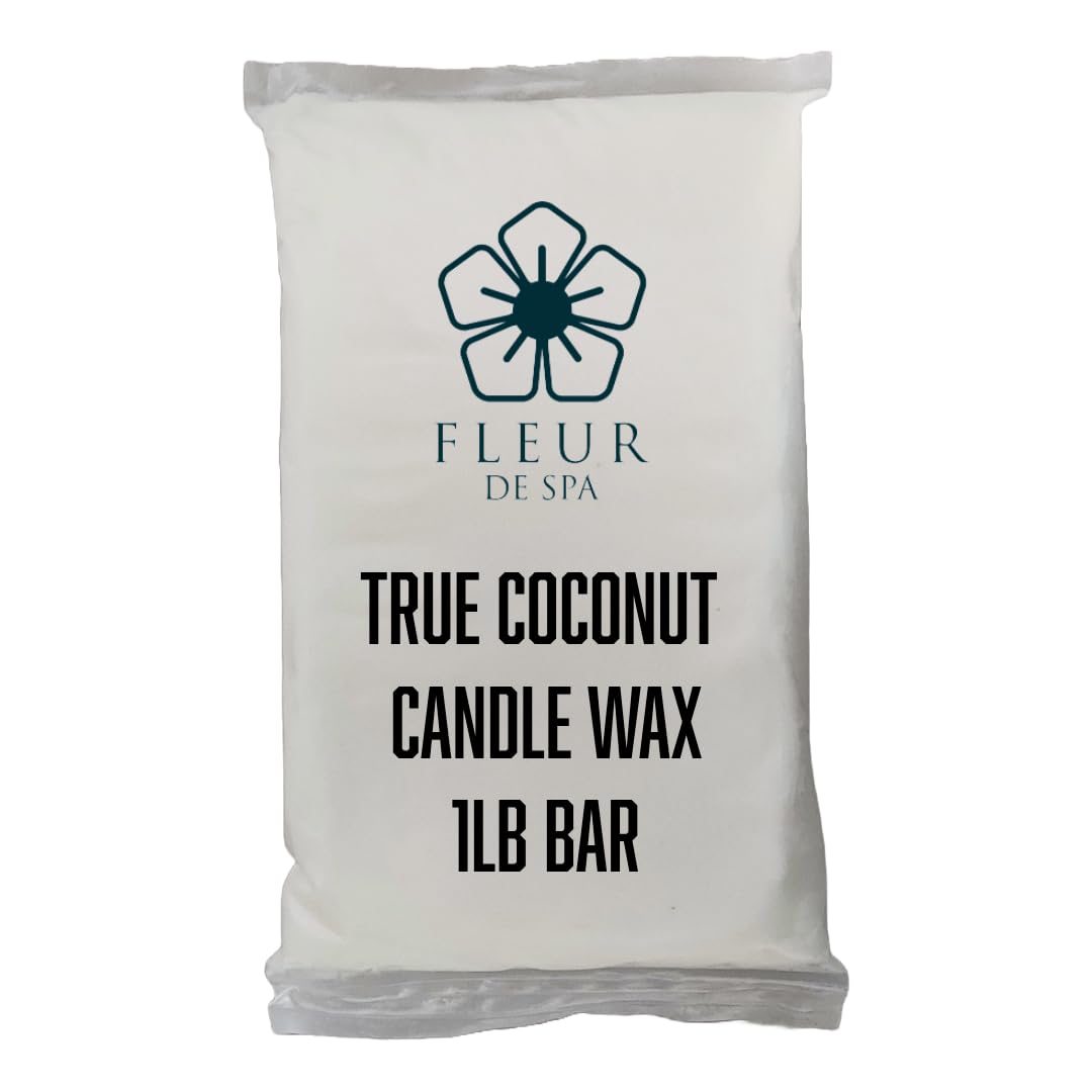 FLEUR DE SPA True Coconut Premium All-Natural Coconut Wax Blend for Luxurious DIY Candle Making - Made in The USA (1 Pound bar) fleur de spa