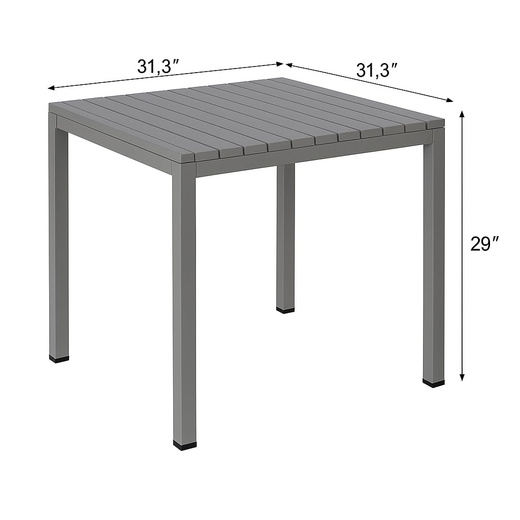 5-Piece Outdoor Patio Dining Set – Square Table with 4 Stackable Chairs, Weather-Resistant Garden or Balcony Furniture for Cafe, Backyard or Deck (Grey) Xdeco