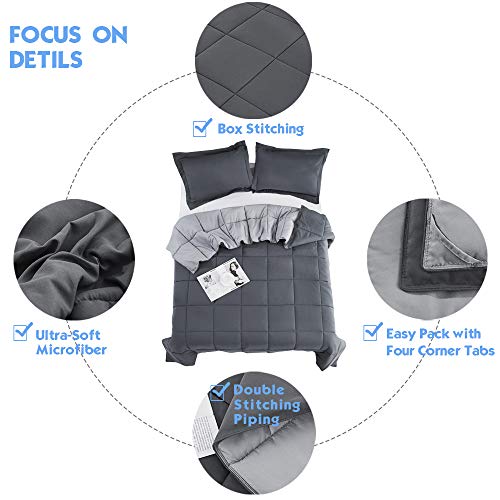 HIG 3pc Gray Twin/Twin XL Comforter Set - All Season Reversible Down Alternative Comforter with Two Sham - Quilted Duvet Insert with Corner Tabs - Box Stitched Blanket - Breathable, Soft HIG