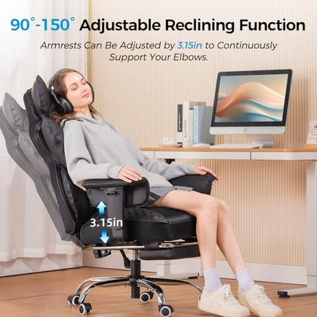 COMHOMA Big and Tall Office Chair 400LBS Wide Ergonomic Gaming Chair with Deluxe Embossing Designed Leather with Foot Rest,150°Reclining Adjustable Armrests Pocket Spring Back Support and Pillow COMHOMA