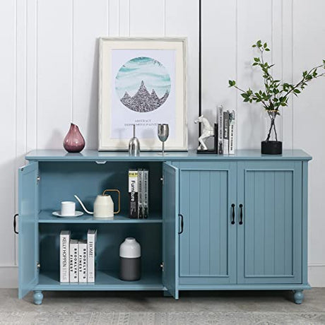 Scurrty Buffet & Bar Cabinet with Storage, 62'' Coffee Bar Cabinet, Sideboard Storage Cabinet for Dinning Room, Kitchen & Living Room (4 Doors, Blue) Scurrty