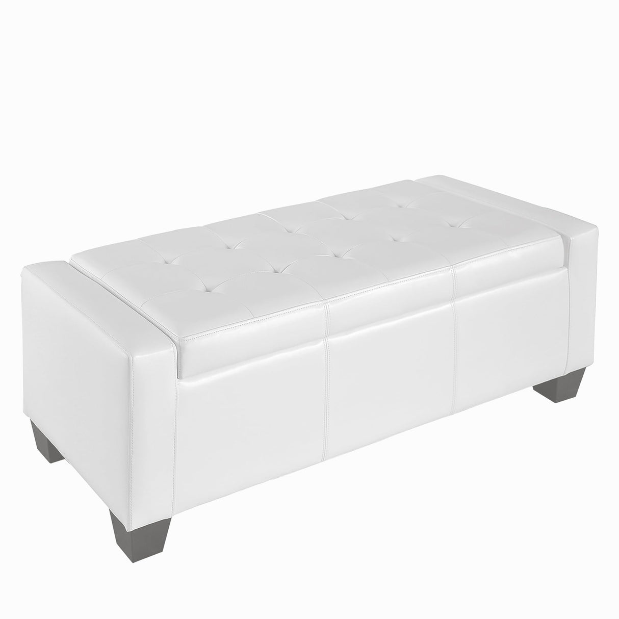 HOMCOM Large 51" Storage Ottoman, Tufted Faux Leather Storage Bench for Living Room, Entryway, or Bedroom, Cream White HOMCOM