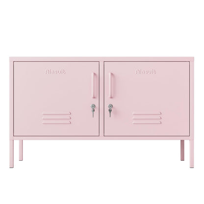 Aiasuit TV Stand Multifunctional Metal Storage Cabinet 2-Tier Shelf Thick Plate Material Support Sturdy Metal Sideboard Adjustable Storage Cabinet Pink Size: 23.62”H x 39.37”W x 14.96”D