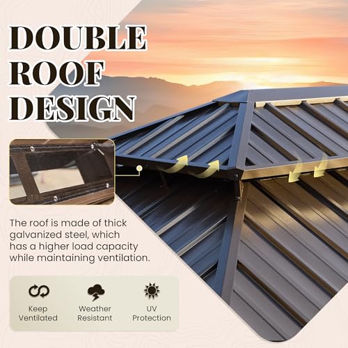 YOLENY 10' x 10' Hardtop Gazebo, Metal Gazebo with Aluminum Frame, Double Galvanized Steel Roof, Curtains and Netting Included, Pergolas for Patios, Garden, Parties, Lawns YOLENY