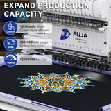 FUJA 15 Needle 14"x20" Large Area Commercial Embroidery Machine,1200 SPM High Speed, 10" Touch Screen, WiFi, Auto Color Change & Trim, for Hats, Jackets, Hoodies, T-Shirts and Patches