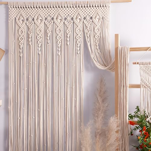 OIHYA Macrame Curtain Wall Hanging Handmade Boho Curtains for Wedding Backdrop Arch Closet Room Divider Boho Wall Decor 40"X80" OIHYA