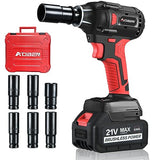 AOBEN 21V Cordless Impact Wrench, 400N.m Max Torque, 3000rpm Speed, 4.0Ah Li-ion Battery, 6Pcs Driver Sockets, Fast Charger, Tool Bag AOBEN