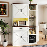 71" Kitchen Pantry Cabinet with Charging Station & LED Light,Freestanding Buffet Storage Cabinets with Adjustable Shelves,Farmhouse Kitchen Hutch with Microwave Stand for Dining Room (White+Brown) Anwick
