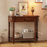 Giantex 2-Tier Console Table, 36" Retro Entryway Table with Storage Drawer & Elegant Legs, Narrow Wooden Sofa Table with Open Shelf for Living Room, Foyer, Hallway, Bedroom, Entrance (Brown) Giantex