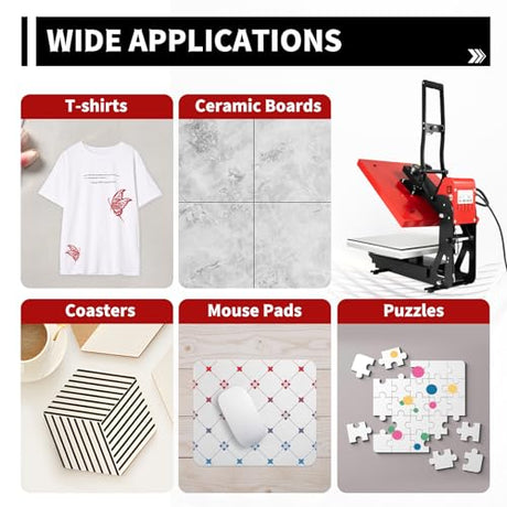 LyeXD 16x20 Inch Auto Heat Press Machine with Slide Out Function, Heat Transfer Machine T-Shirt Heat Press Machine,Red Clamshell Heat Press for T Shirts, Puzzles, Mouse Pads, Mugs, Phone Cases LyeXD