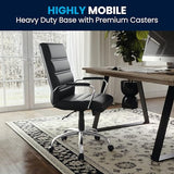 Flash Furniture Whitney Mid-Back Swivel LeatherSoft Desk Chair with Padded Seat and Armrests, Adjustable Height Padded Office Chair, Black Flash Furniture
