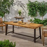 Great Deal Furniture Beau Outdoor Eight Seater Wooden Dining Table, Teak and Rustic Metal Finish Great Deal Furniture