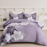 DJY King Duvet Cover Set 3 Piece Purple Flower Bedding King Set Breathable Comforter Covers with 2 Pillow Shams Zipper Stitch Bedding Duvet Cover Set for All Season (90"x104") DJY